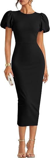 Puffärmel Slim Fit Sheath Kleid Elegant Midi