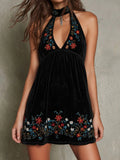 Retro Halterneck Minikleid mit Blumenstickerei