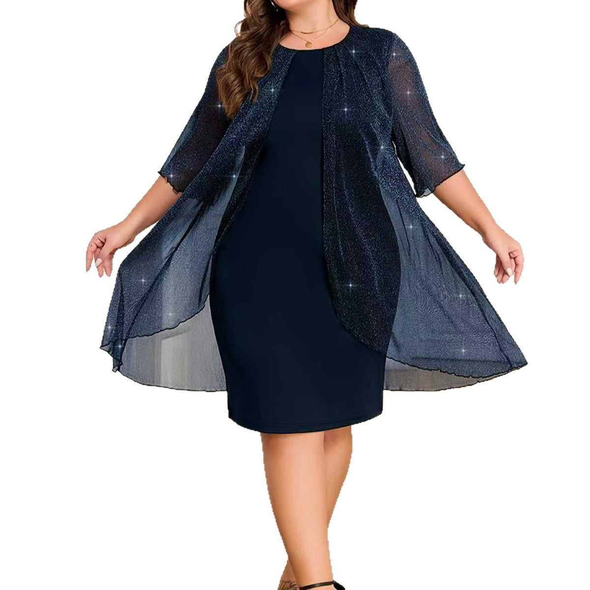 Mesh Freizeitkleid mit 3/4-Ärmeln | LuxeStyle