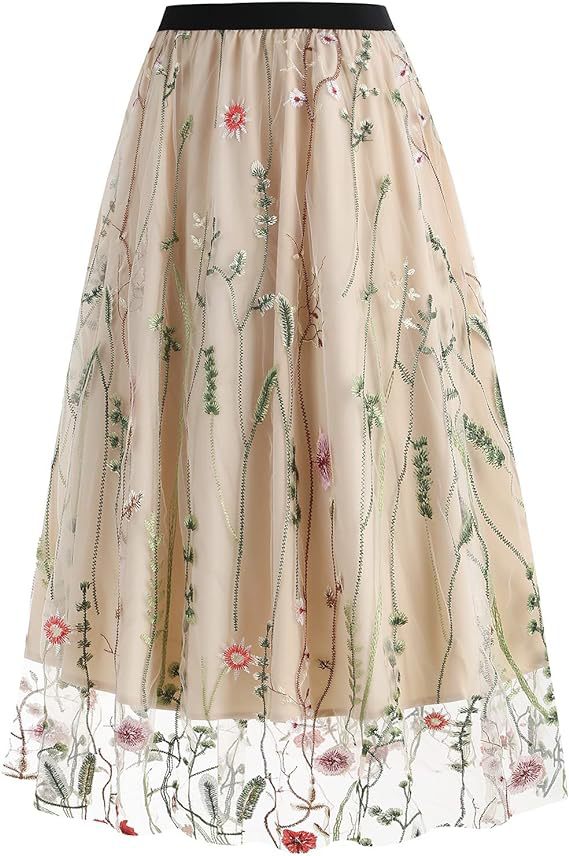 Damen-A-Linie Tüllrock Blumenmuster