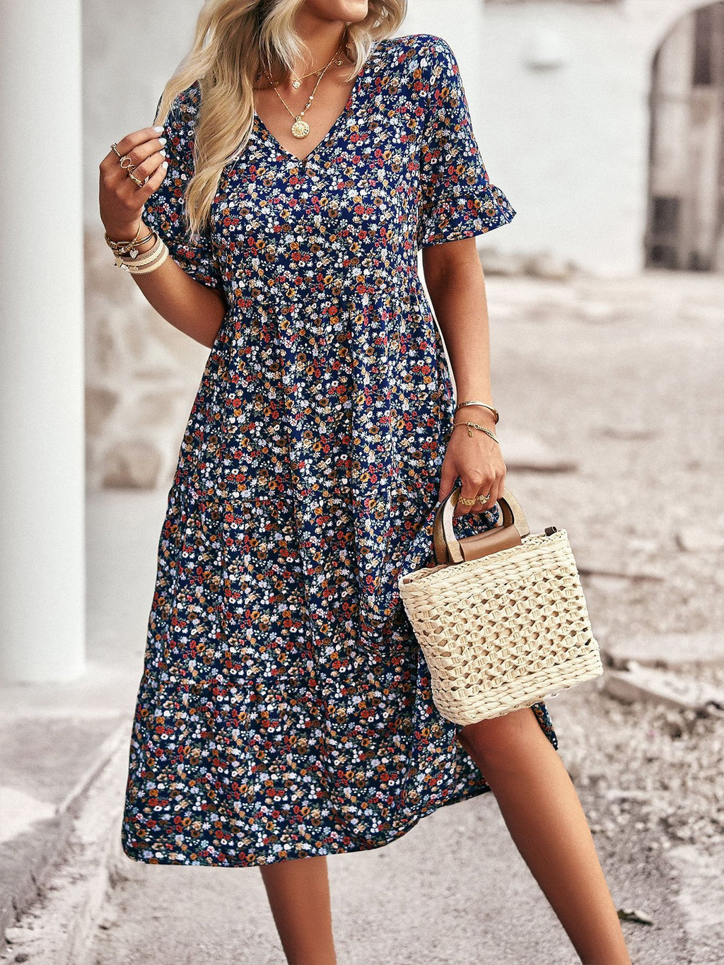 Boho V-Ausschnitt Strandkleid Langarm – Bild 9 | LuxeStyle