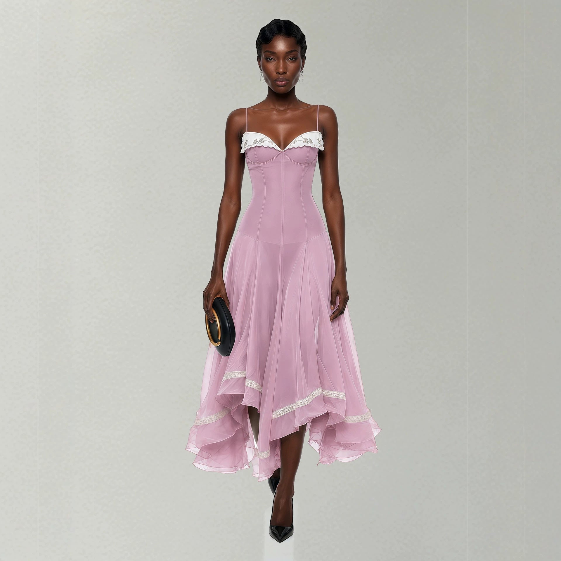 Elegantes Asymmetrisches Wave-Hemd Kleid