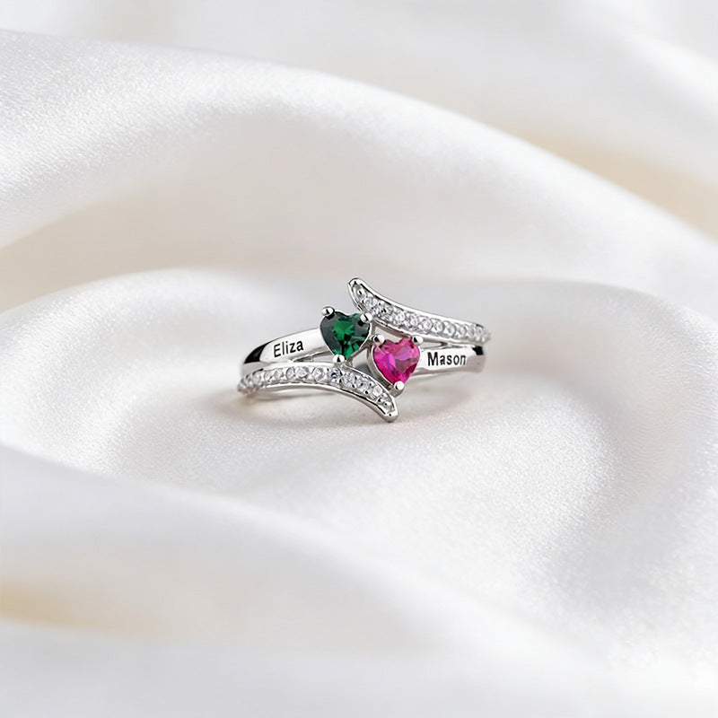 Doppelherz-Ring mit Zirkonia-Stein
