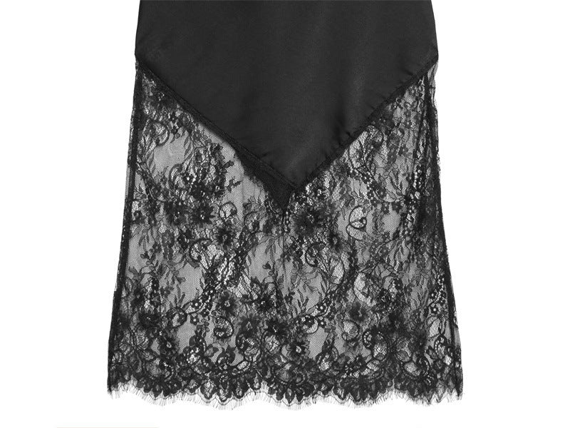 Satin-Kleid mit Spitzenbesatz und asymmetrischem Saum – Bild 3 | LuxeStyle