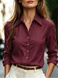 Minimalistische Langarmbluse mit Revers – Bild 10 | LuxeStyle