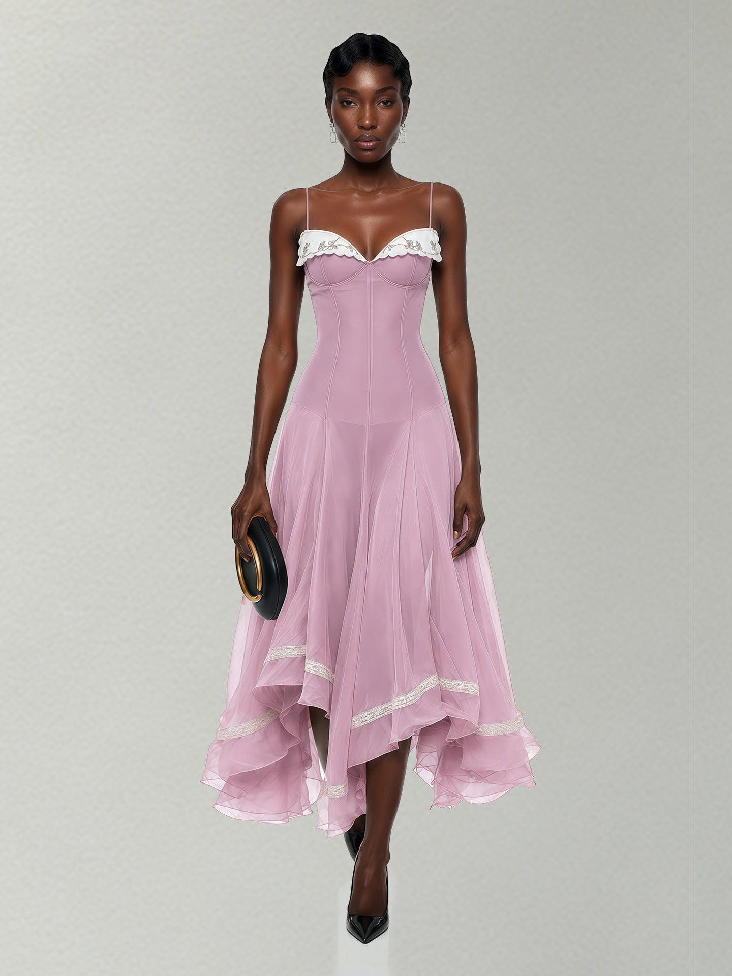 Elegantes Asymmetrisches Wave-Hemd Kleid
