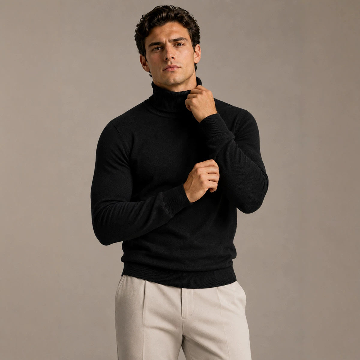 Herren-High-Neck-Longsleeve Winterpullover