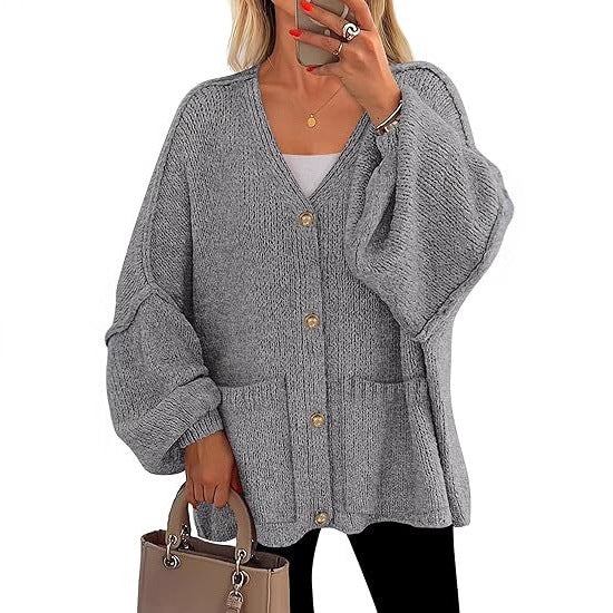 Damen V-Neck Strickjacke mit Taschen