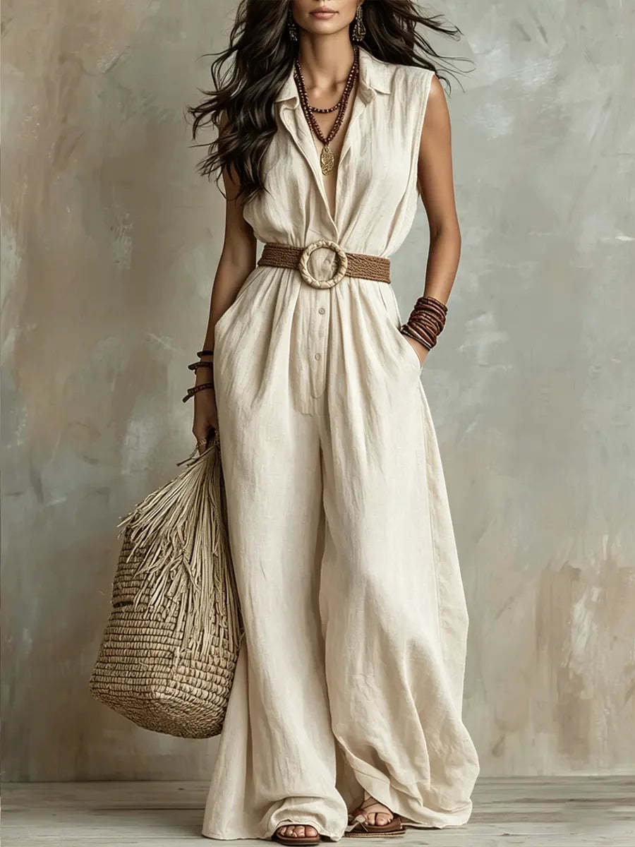 Eleganter ärmelloser Jumpsuit mit V-Ausschnitt