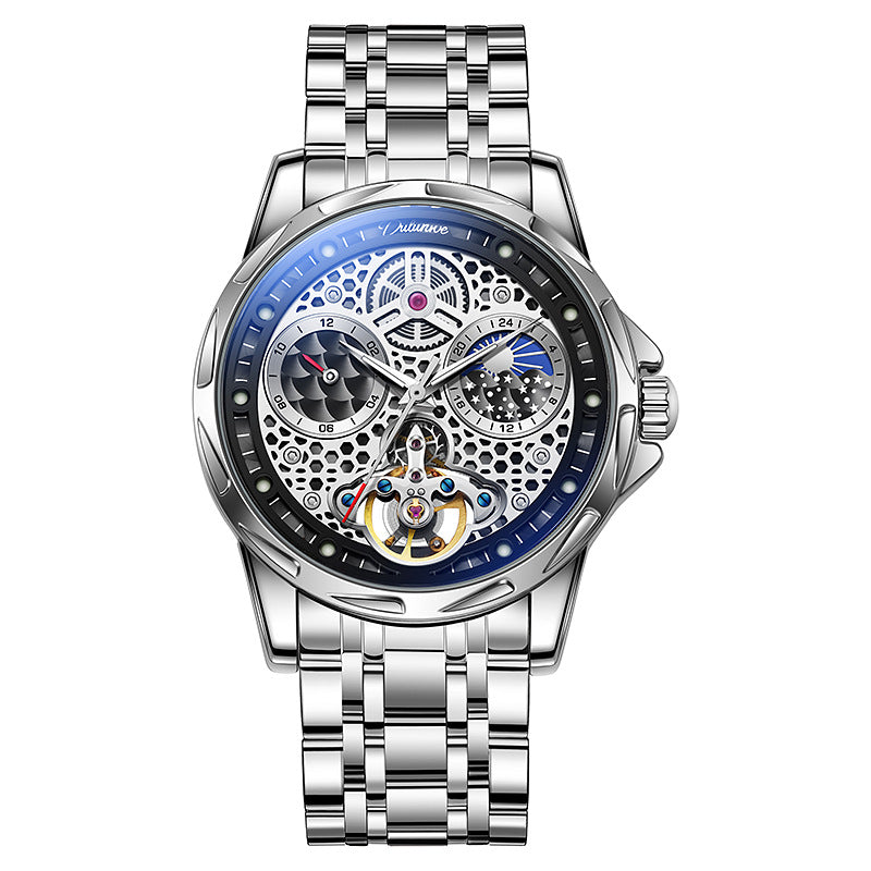 Wasserdicht Leuchtend Luxus-Trend Automatik Leder-Stahl-Armbanduhr