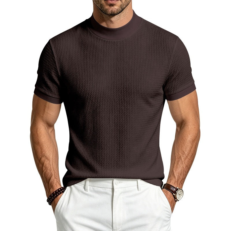 Herren Bequem Rundhals-T-Shirt mit Jacquard-Rippenoptik