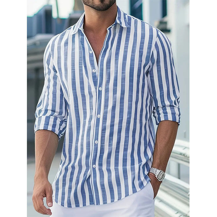 Herren Langarmhemd gestreift Slim Fit | LuxeStyle