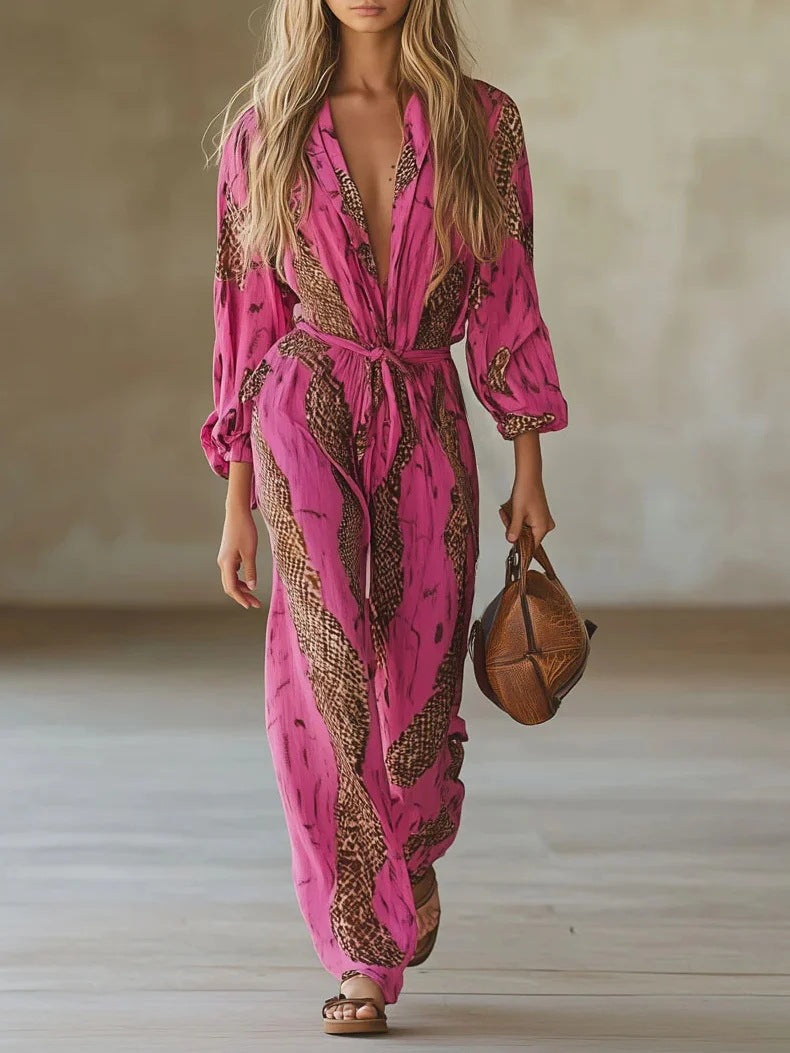 Damen Jumpsuit mit Digitaldruck und langen Hosen