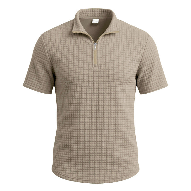 Herren Jacquard Plaid Polo-Shirt Weit geschnitten Stehkragen Kurzarm