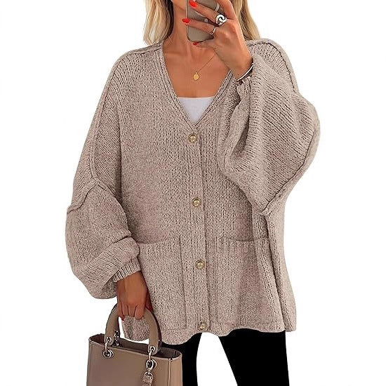 Damen V-Neck Strickjacke mit Taschen