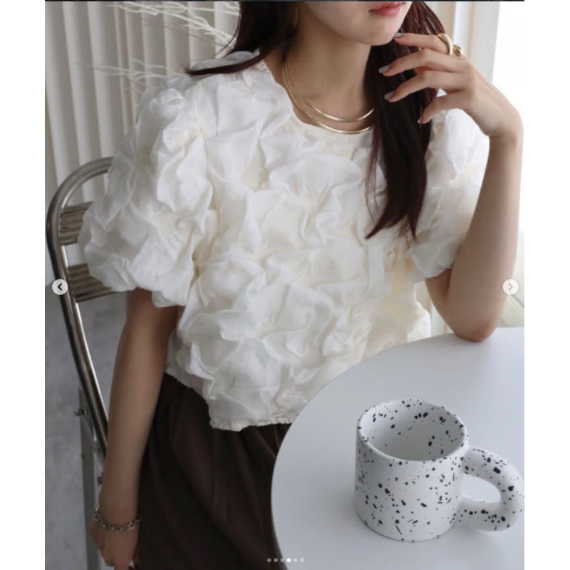 Bluse mit Raffung und Puffärmeln