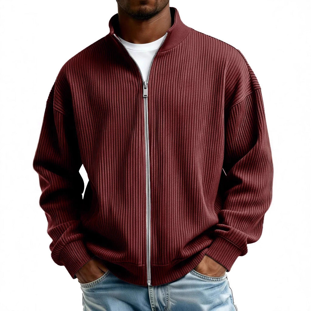 Herren Cord-Pullover mit Stehkragen und Reissverschluss – Ansicht 7