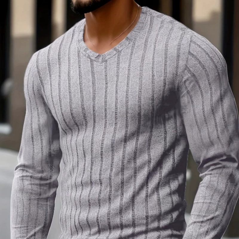 Herren V-Ausschnitt Strickpullover mit Streifen – Bild 6 | LuxeStyle