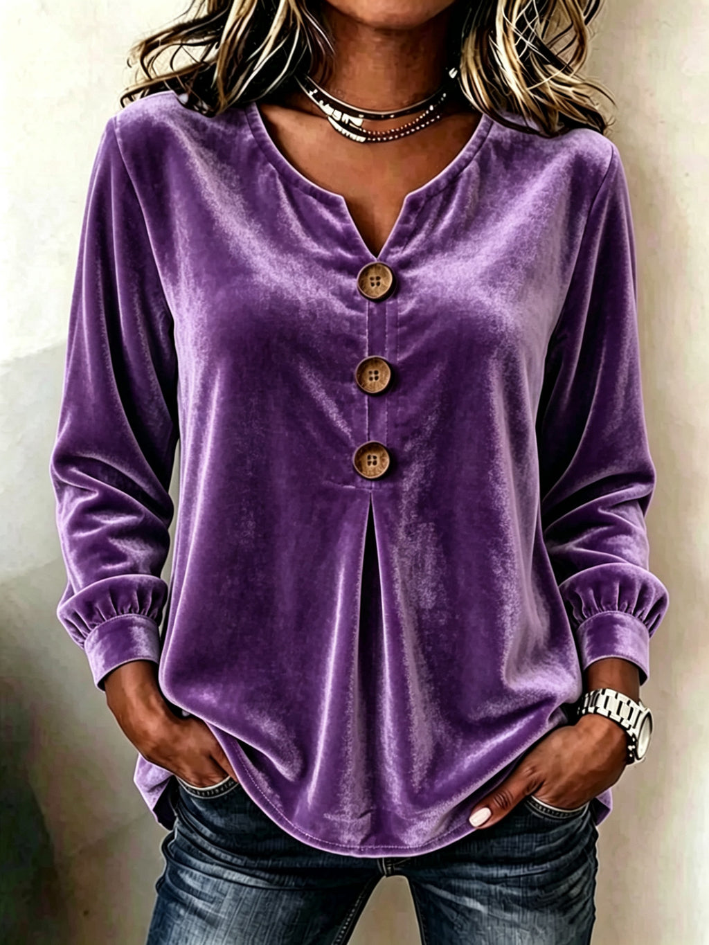 Elegante Samtbluse mit V-Ausschnitt