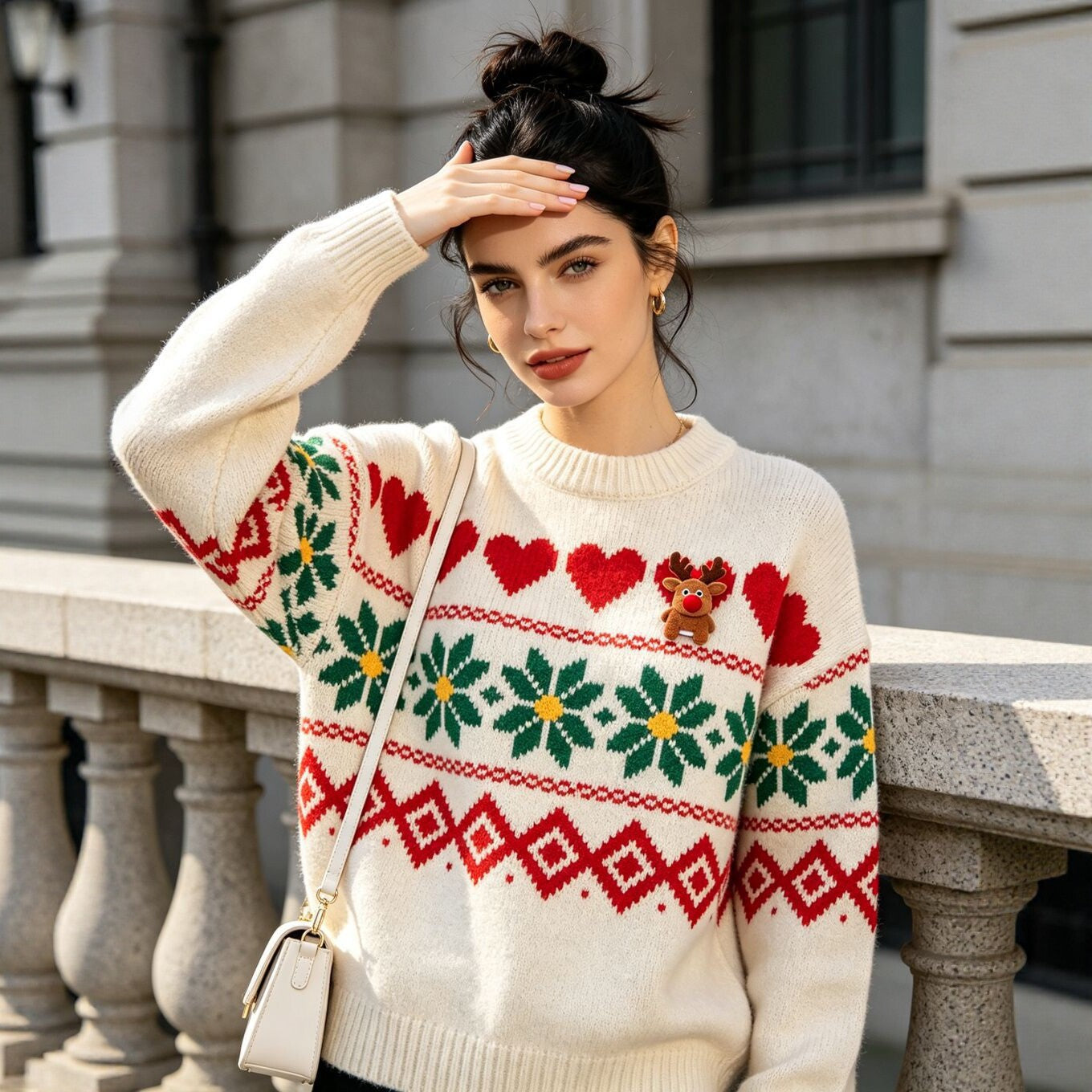 Retro Strickpullover mit Rundhals