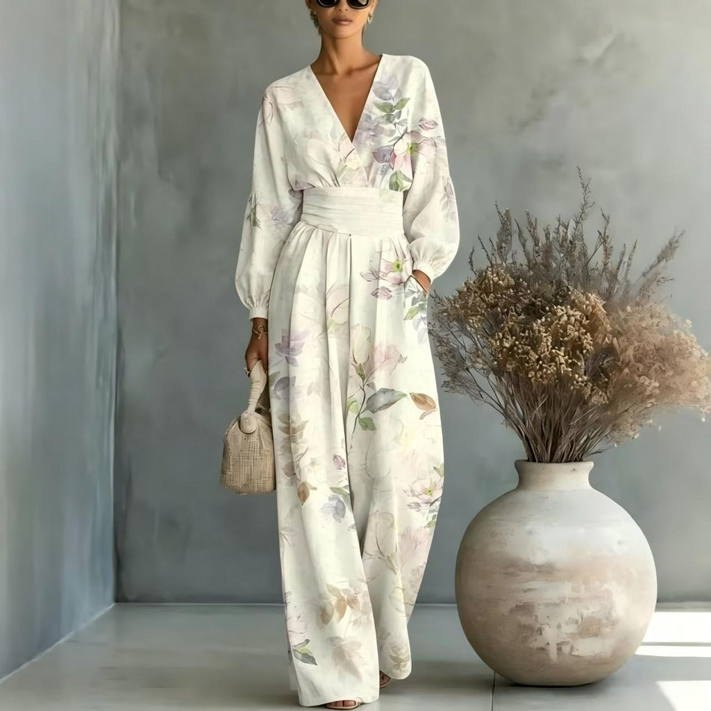 Damen Jumpsuit mit V-Ausschnitt und Print