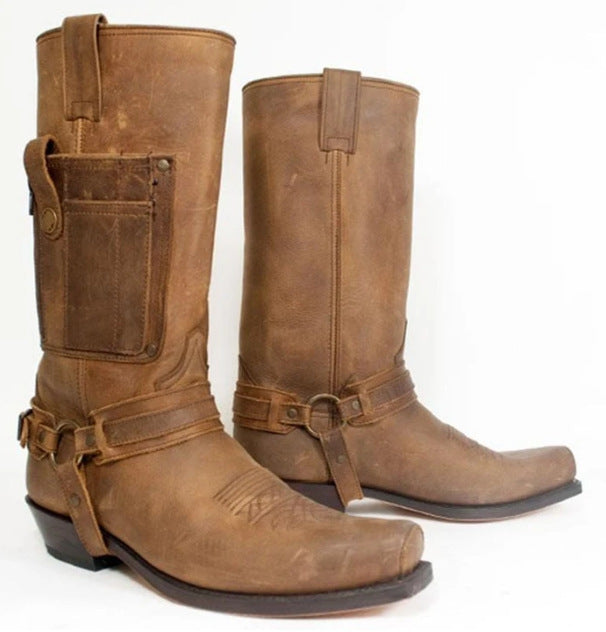 Bestickte Knight Leder Boots mit hohem Absatz