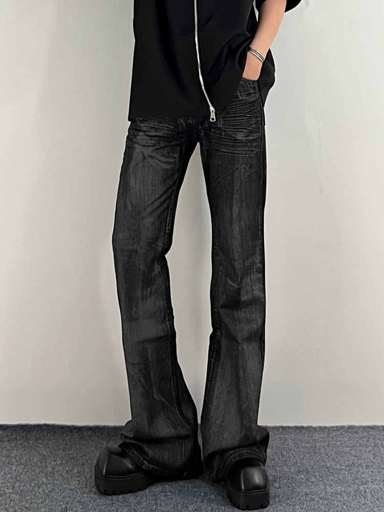 Herren Straight Bootcut Jeans Washed Black