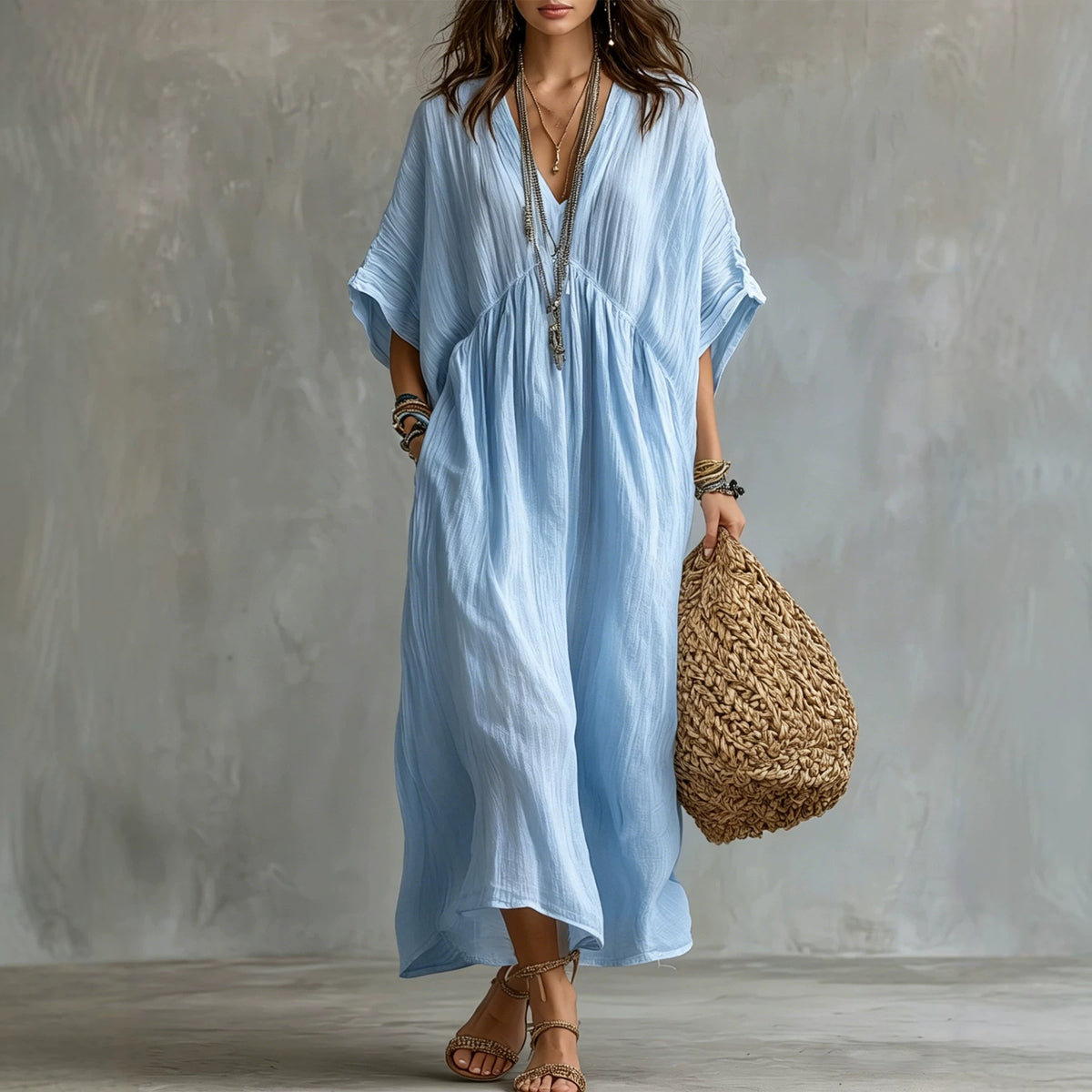 Locker sitzendes Baumwoll-Leinen-Kleid – Bild 6 | LuxeStyle