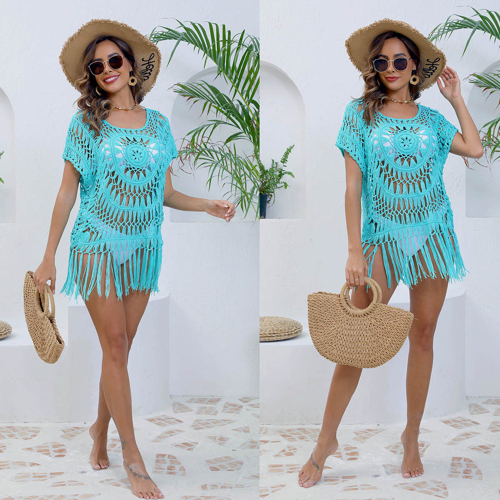 Gehäkeltes Bikini Cover-Up mit Quasten