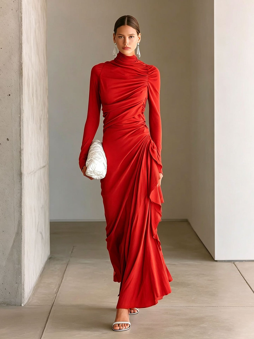 Elegantes, hochgeschlossenes Plissee-Kleid