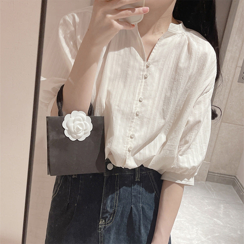 Weisses Puffärmelshirt für lockere Passform | LuxeStyle