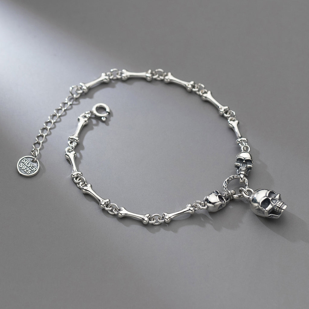 S925 Silber Vintage Totenkopf-Armband für Damen