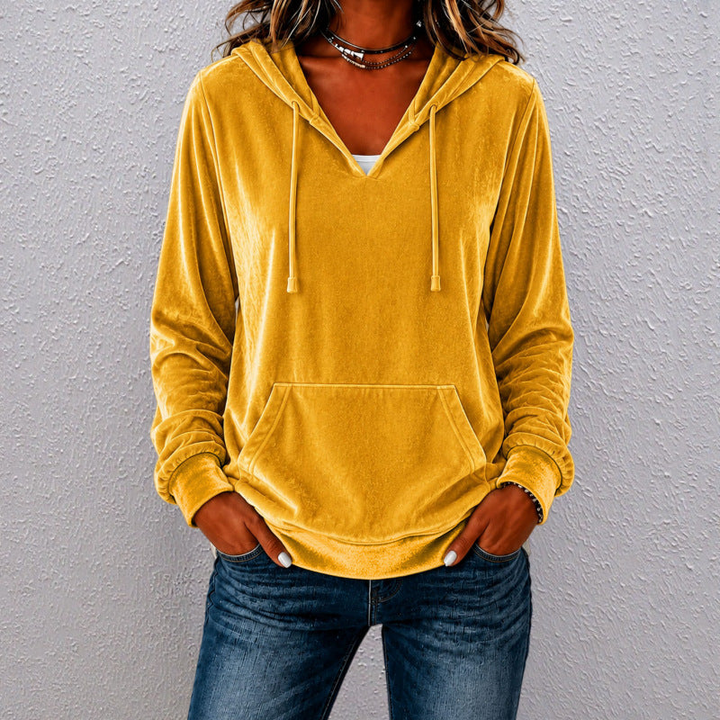 Samt-Hoodie mit langen Ärmeln