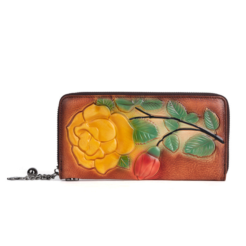 Gepflegte Leder Geldbörse mit Blumenprägung – Bild 3 | LuxeStyle