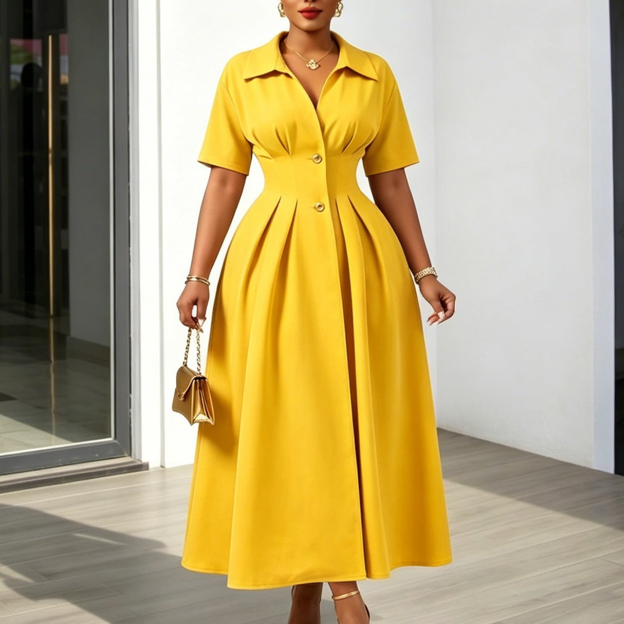 Elegantes A-Linien Kleid mit Reverskragen