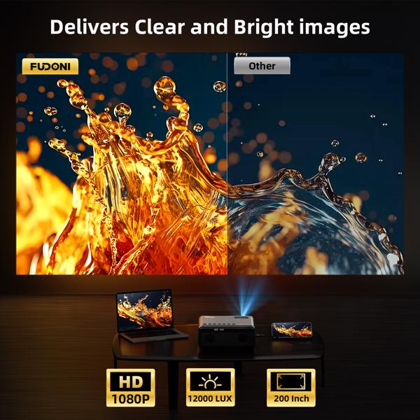 1080P 4K 12000-Lumen-Beamer mit WiFi/Bluetooth