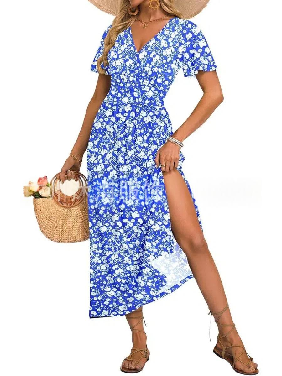 Tailliertes A-Linien Blumenkleid mit Schlitz
