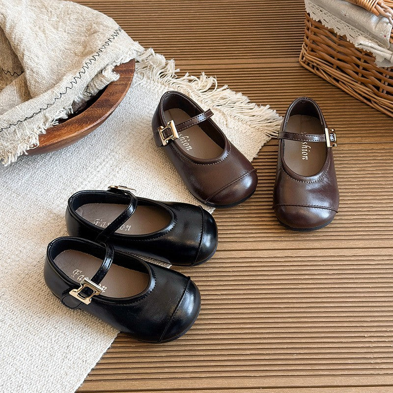 Schwarze Mädchen-Schuhe, koreanischer Stil, weiche Sohle, Retro-Prinze