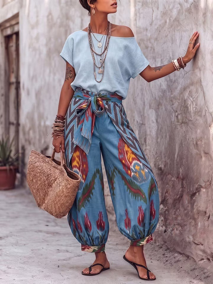 Damen Print Top & Hose Zweiteiler