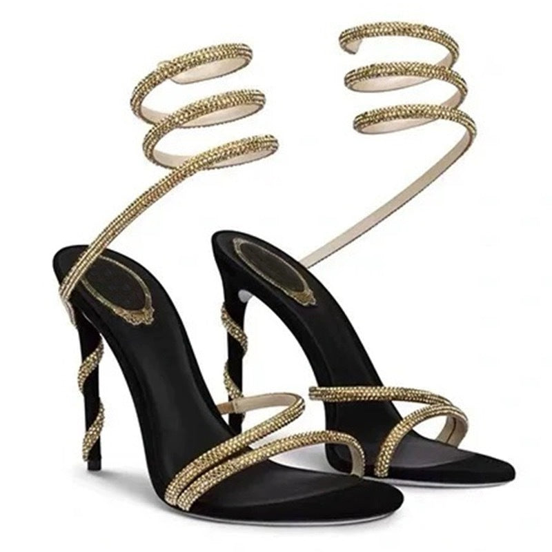 High Heel Stiletto Sandalen mit Strassriemen