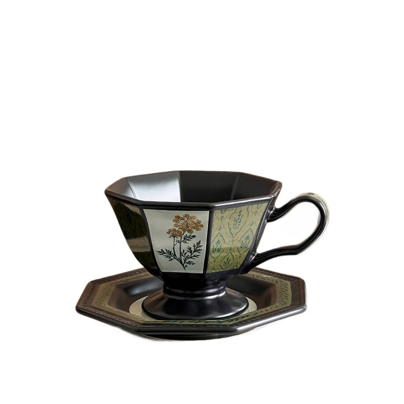 Retro-Oktagonalblumenkeramik Tasse & Untersetzer | LuxeStyle