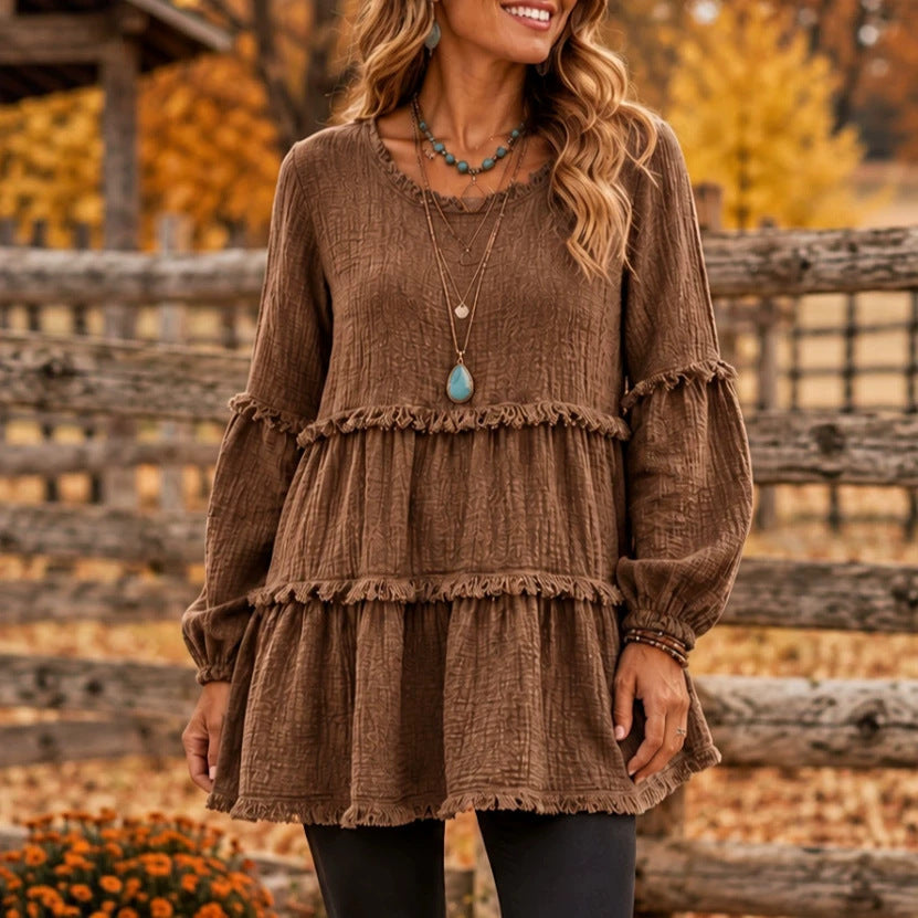 Damen Freizeit-Top mit langen Ärmeln und Paneel-Design