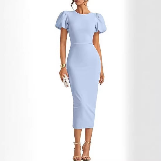 Puffärmel Slim Fit Sheath Kleid Elegant Midi