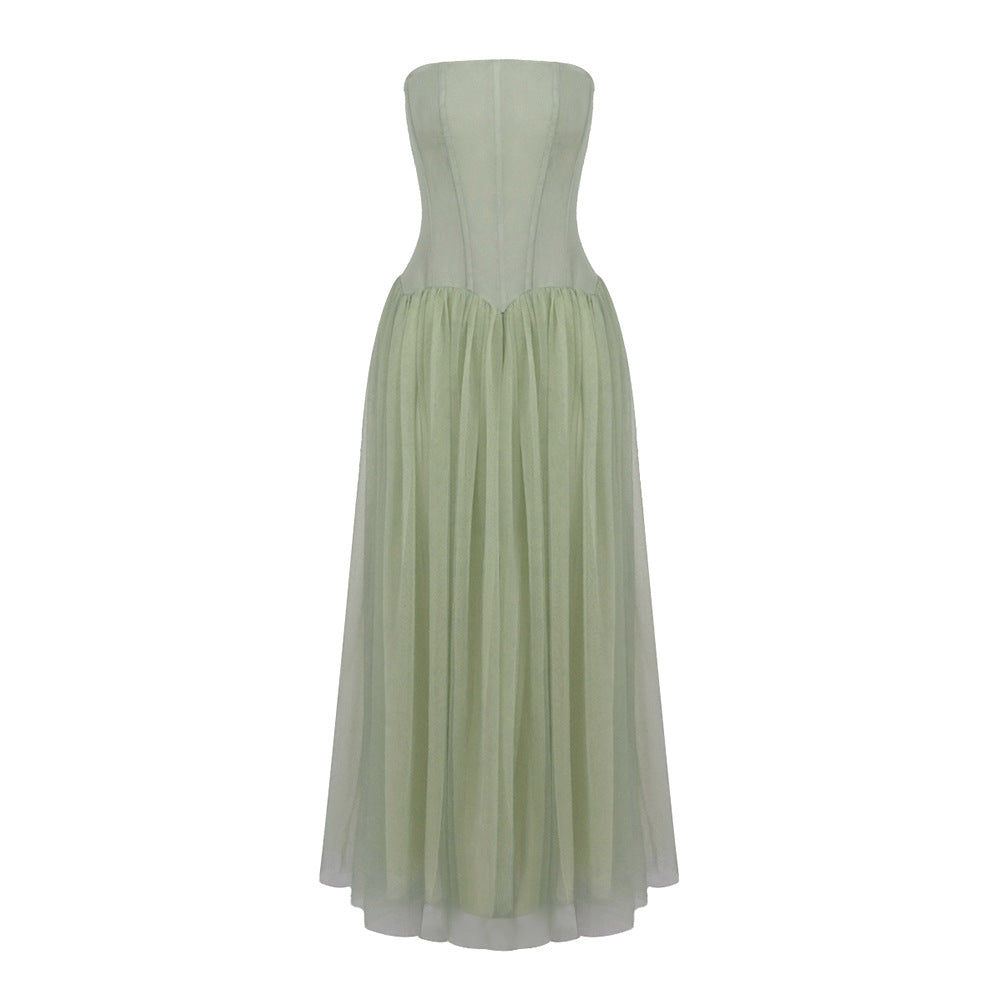 Off-Shoulder Mesh Trägerloses Maxikleid