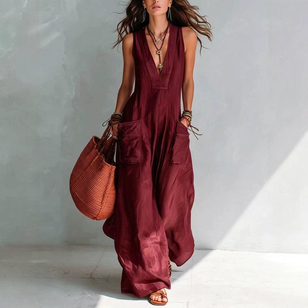 Einfarbiger Jumpsuit mit weitem Bein