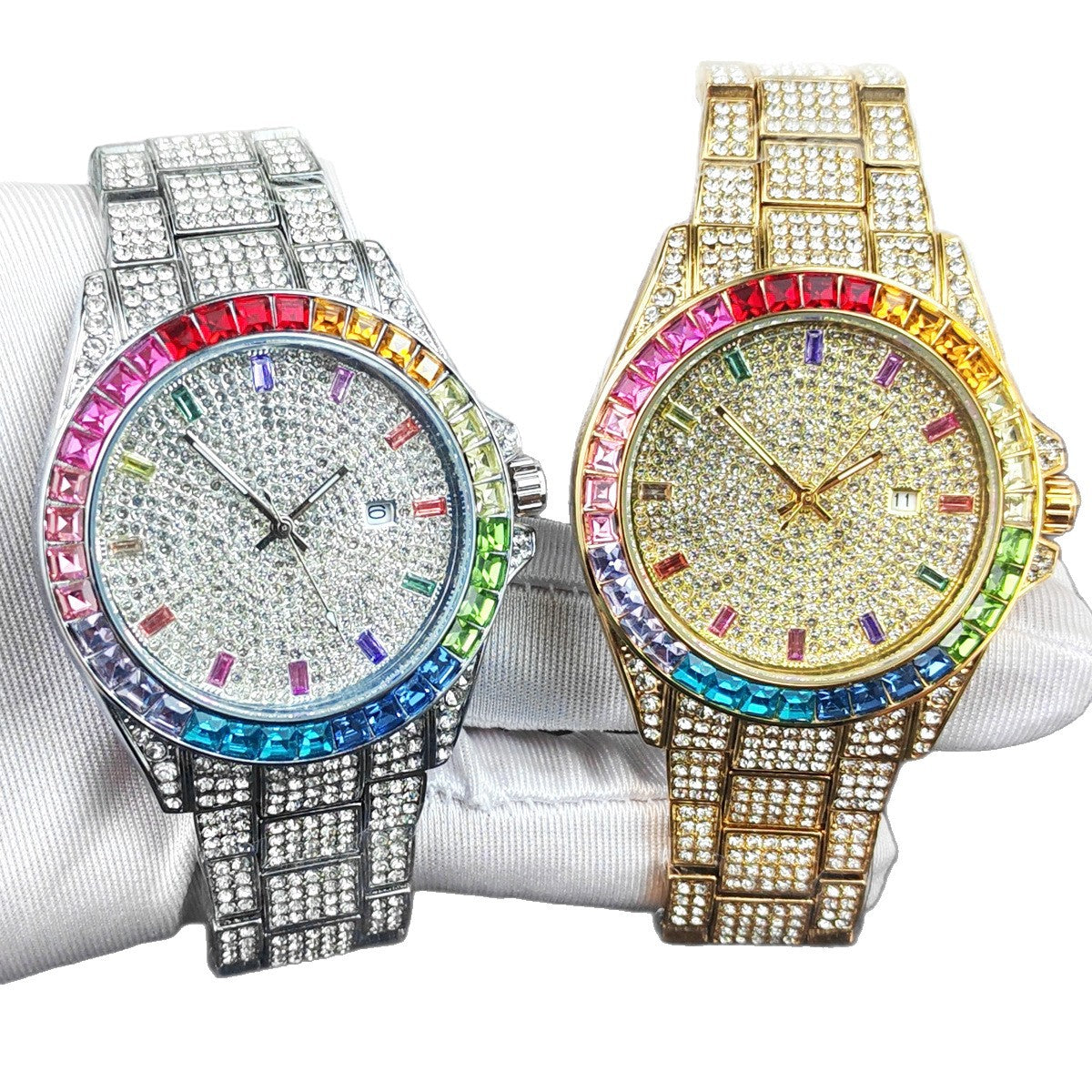 Hip-Hop Strass-Uhr Herren Gold/Silber – Bild 7 | LuxeStyle