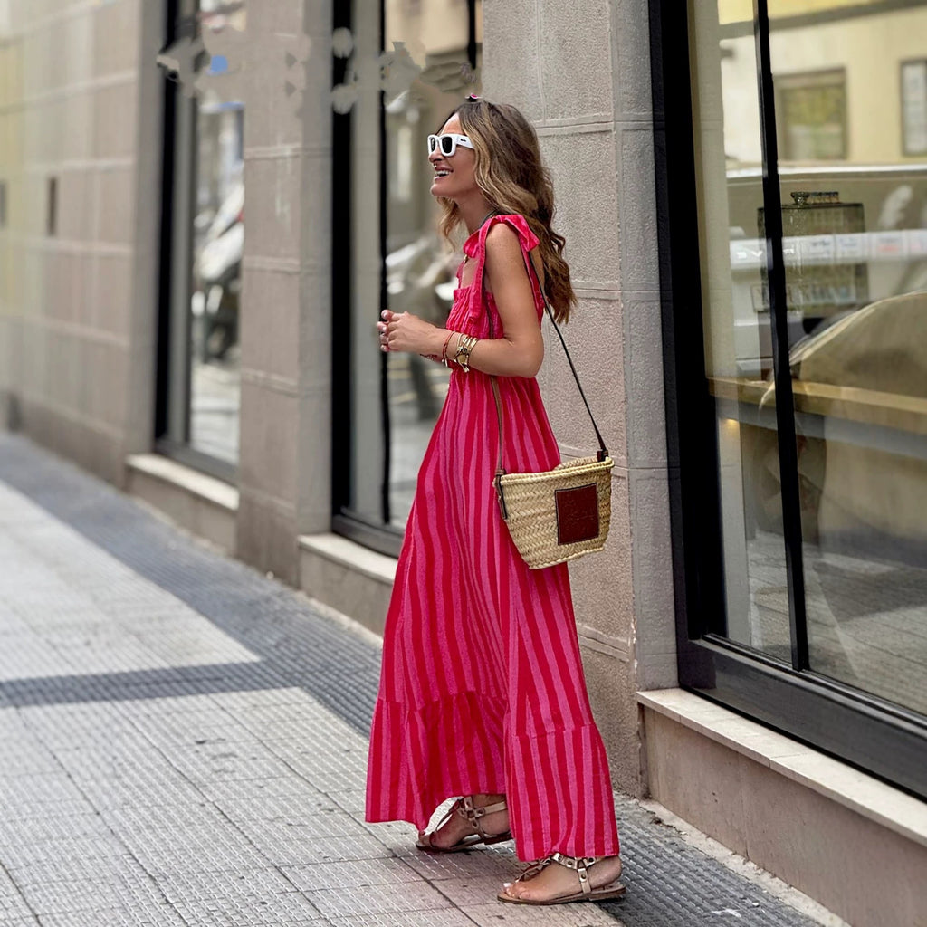 Gestreiftes Maxikleid mit Schnürdetail – Bild 2 | LuxeStyle
