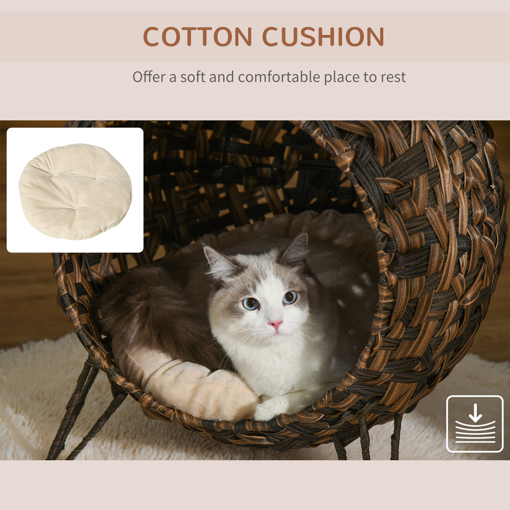 20,5-Zoll Hochgezogenes Geflochtenes Katzenbett mit Kissen, Braun