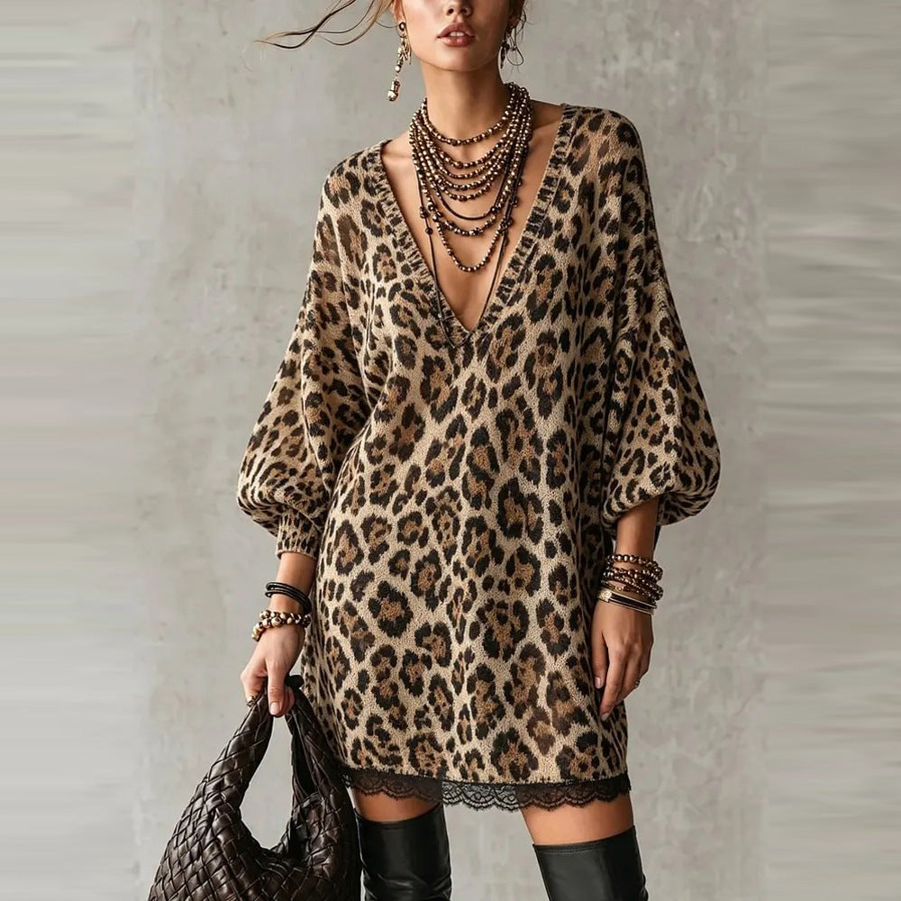 Leoparden‑Print‑Kleid mit Stick‑Panel – Bild 3 | LuxeStyle