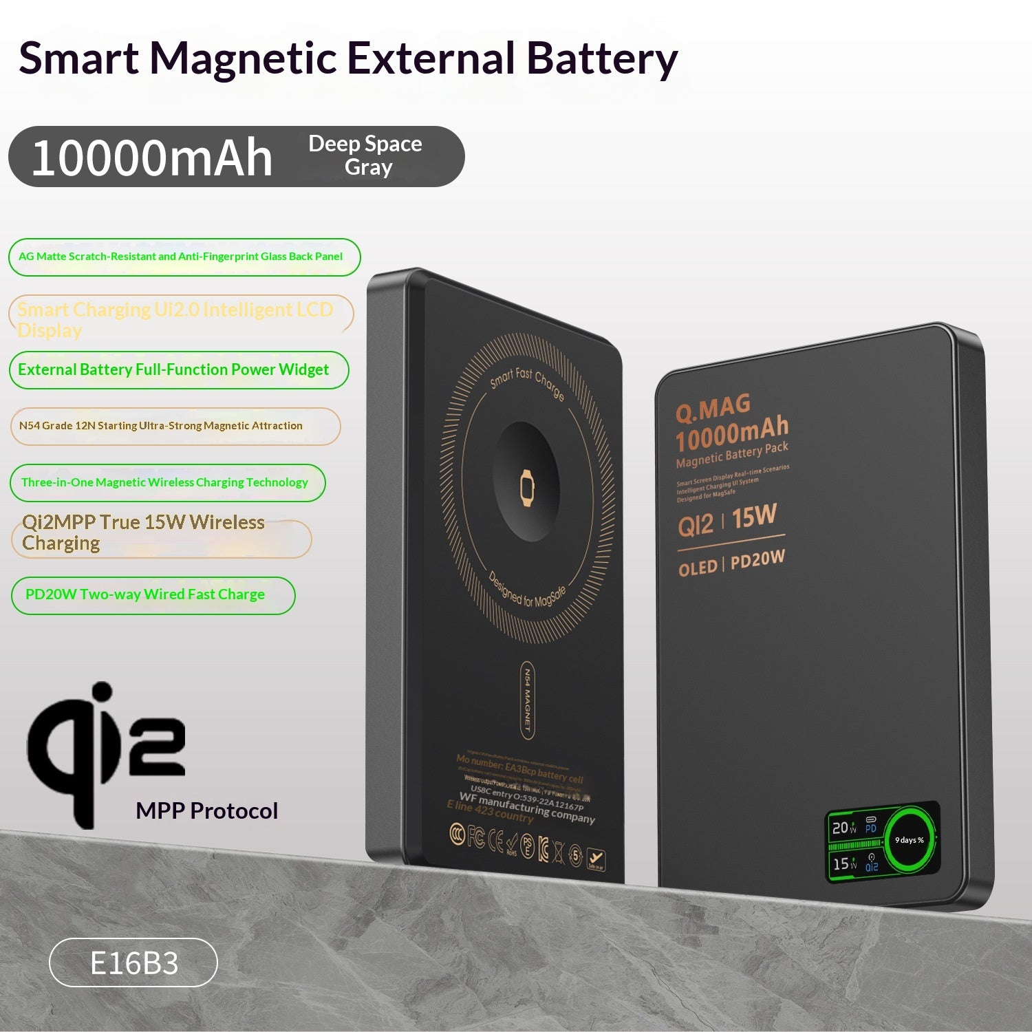 Ultradünne magnetische Powerbank mit Qi2